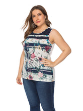Plus size crew neck floral plant print sleeveless casual tank tee top Sai Feel